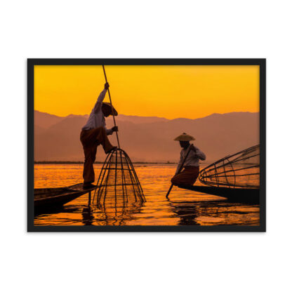 Golden Hour on Inle Lake: Traditional Fishermen at Work