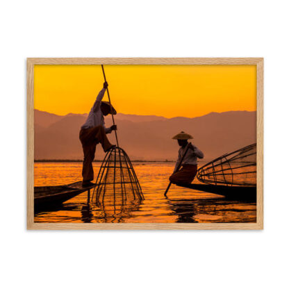 Golden Hour on Inle Lake: Traditional Fishermen at Work - Image 2