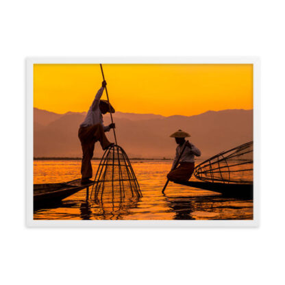 Golden Hour on Inle Lake: Traditional Fishermen at Work - Image 3